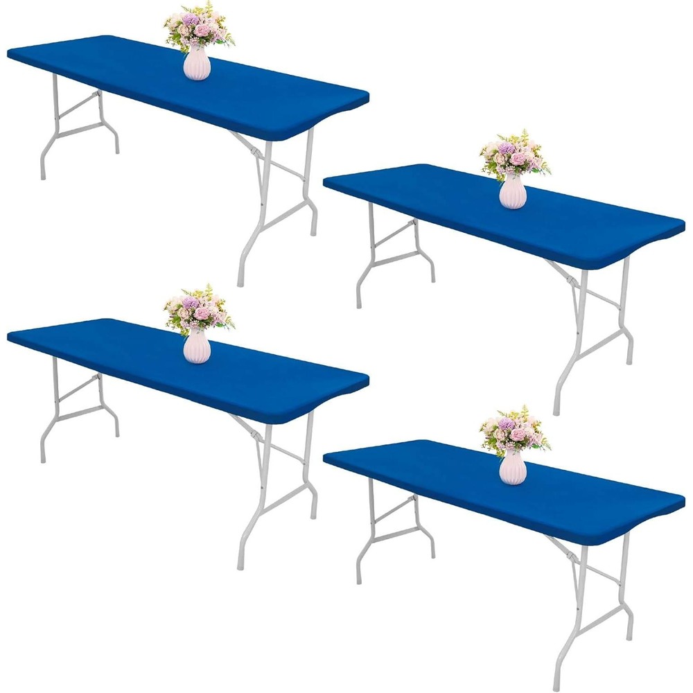 Jalancy 4 Pack 6 FT Spandex Tablecloth Rectangular Royal Blue Fitted Stretch